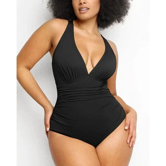 Black Cross-Back Women Swim One Piece - Picture 3 of 14